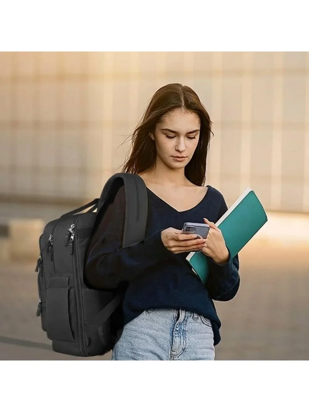 Stylish Travel Backpack for Women, TSA-Friendly Laptop Compartment, Black